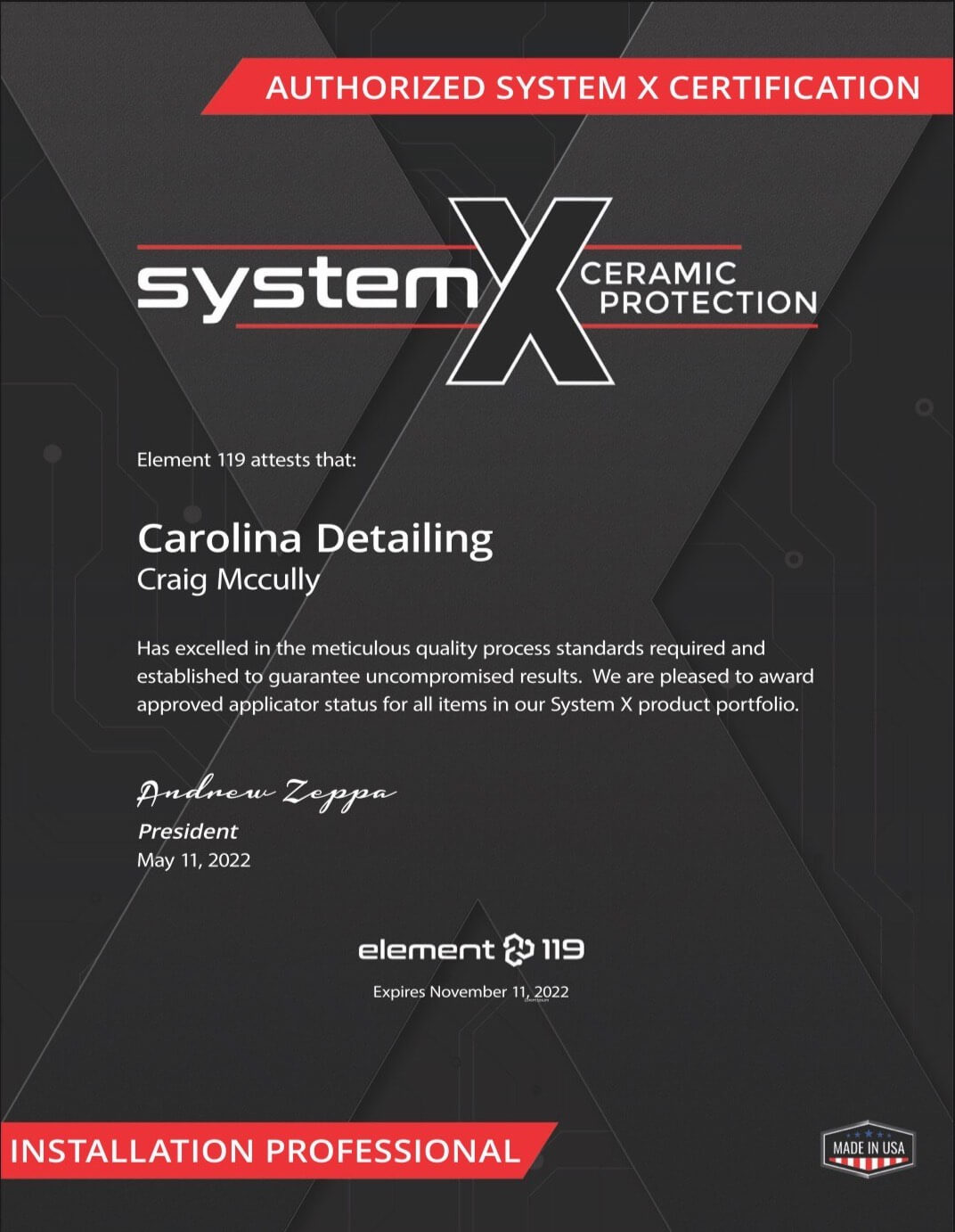 System X Ceramic Coating Certification for Palmetto Marine Restorations